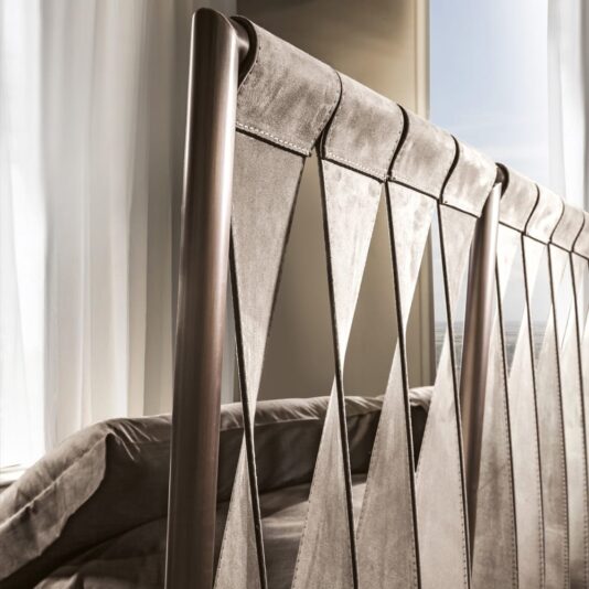 Italian Designer High End Bed With Twisted Leather Headboard Italian Designer High End Bed With Twisted Leather Headboard