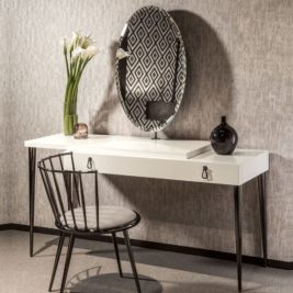 Italian Designer Ivory Lacquered Dressing Table With Mirror