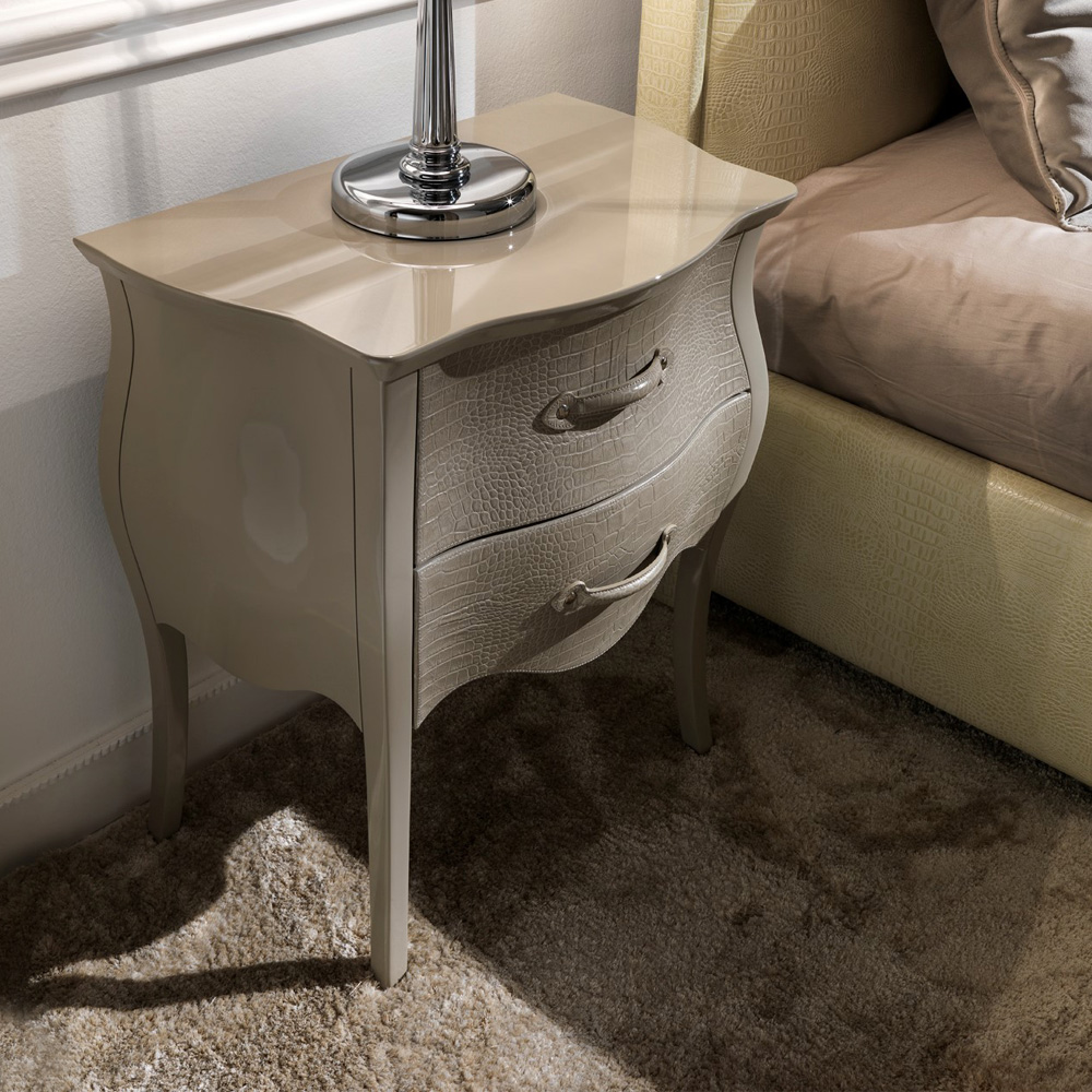 Italian Lacquered Embossed Leather Bedside Table