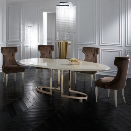 Italian Designer Lacquered Gold Oval Dining Table Set