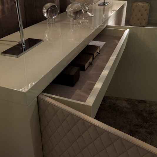 Italian Designer Lacquered Quilted Leather Sideboard Italian Designer Lacquered Leather Sideboard