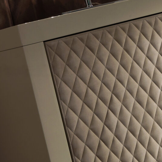 Italian Designer Lacquered Quilted Leather Sideboard Italian Designer Lacquered Leather Sideboard