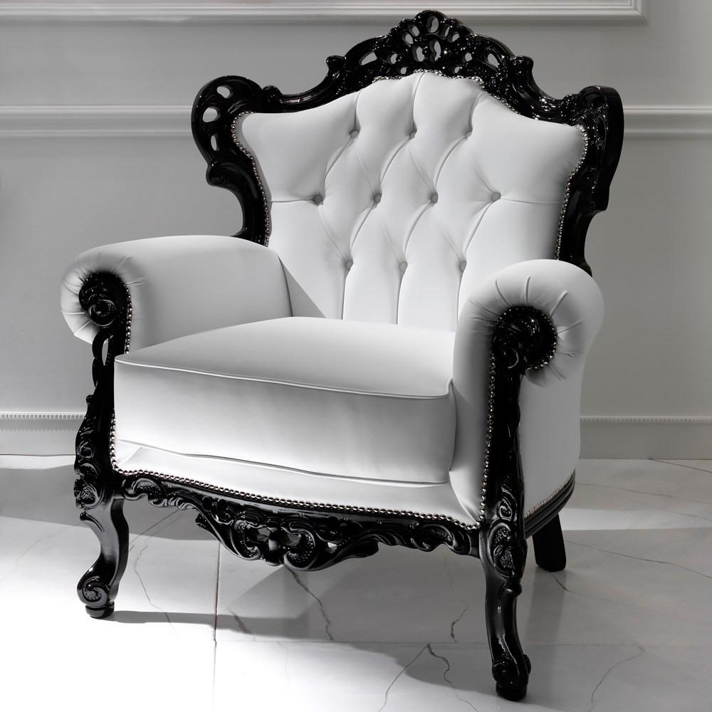 Italian Designer Leather Baroque Reproduction Armchair