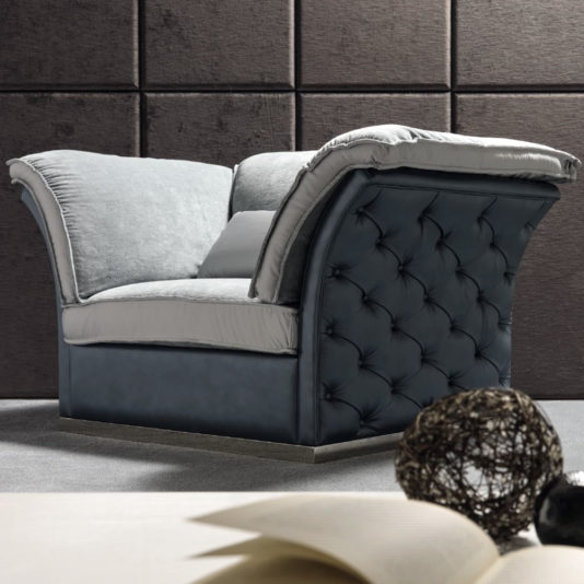 Italian Designer Leather Button Upholstered Armchair
