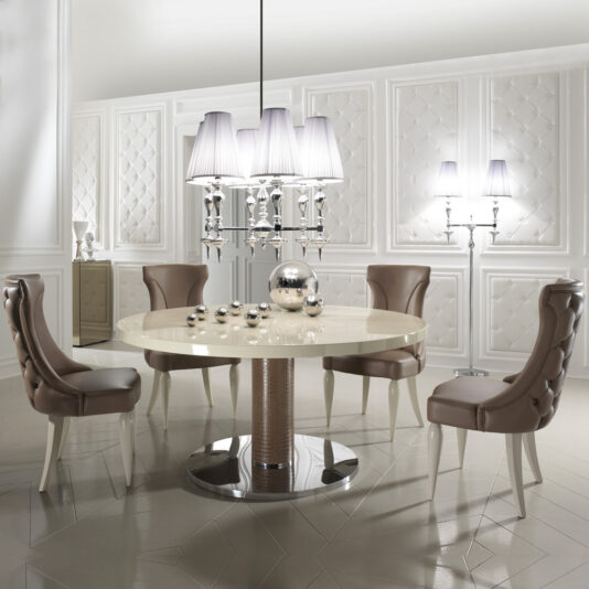 Italian Designer Leather Round Lacquered Dining Table Italian Designer Leather Round Lacquered Dining Table