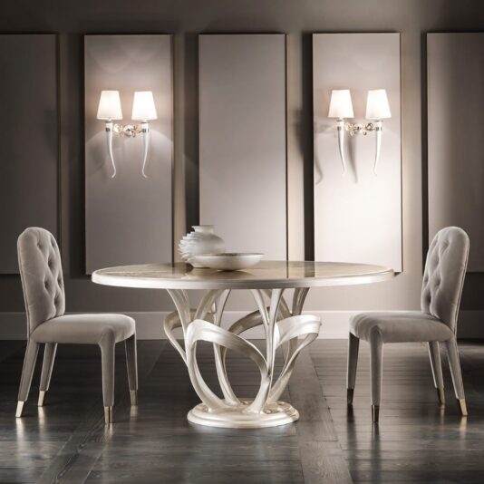 Italian Designer Mother Of Pearl Round Marble Dining Set
