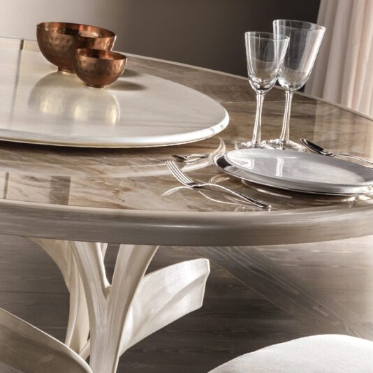 Italian Designer Mother Of Pearl Round Marble Dining Set