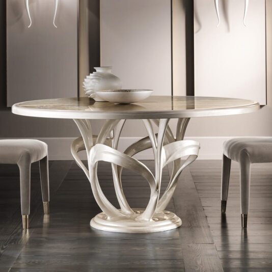 Italian Designer Mother Of Pearl Round Marble Dining Set