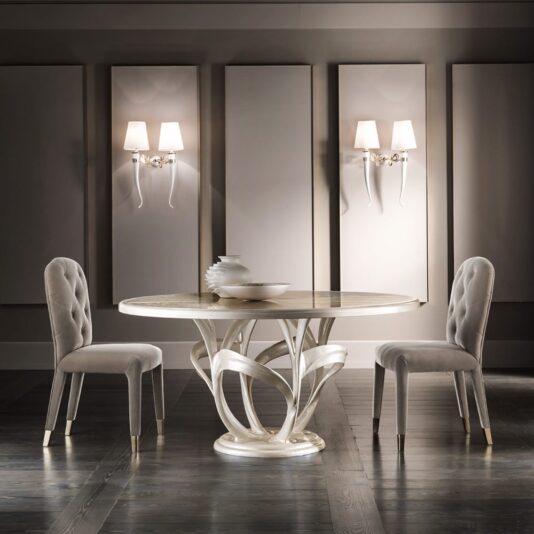 Italian Designer Mother Of Pearl Round Marble Dining Set