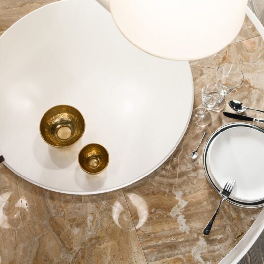 Italian Designer Mother Of Pearl Round Marble Dining Set