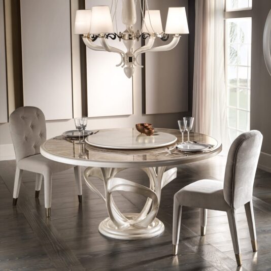 Italian Designer Mother Of Pearl Round Marble Dining Set