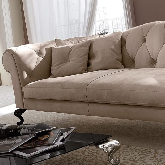 Italian Designer Nubuck Leather Button Upholstered Sofa Italian Designer Nubuck Leather Button Upholstered Sofa