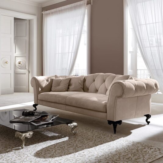 Italian Designer Nubuck Leather Button Upholstered Sofa Italian Designer Nubuck Leather Button Upholstered Sofa