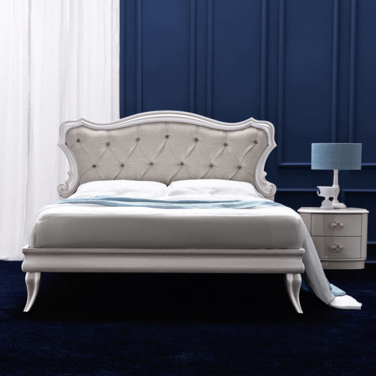 Italian Designer Pearl White Upholstered Bed