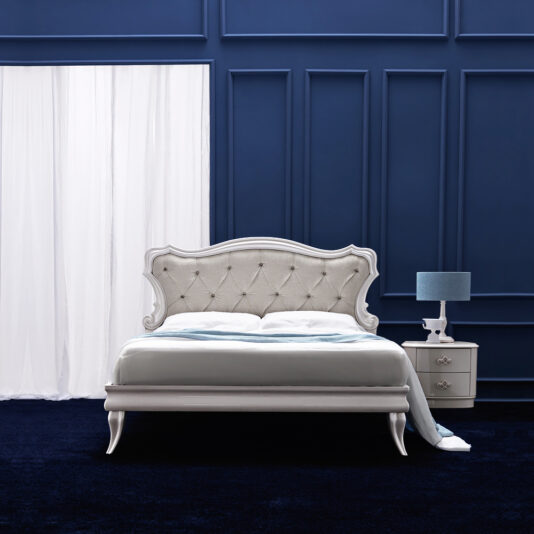 Italian Designer Pearl White Upholstered Bed Italian Designer Pearl White Upholstered Bed