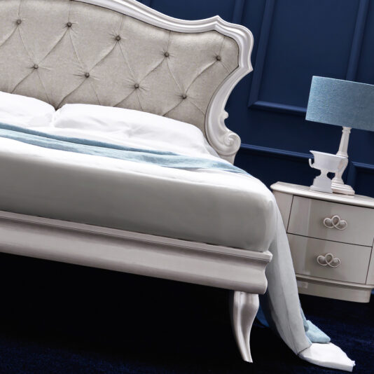 Italian Designer Pearl White Upholstered Bed Italian Designer Pearl White Upholstered Bed