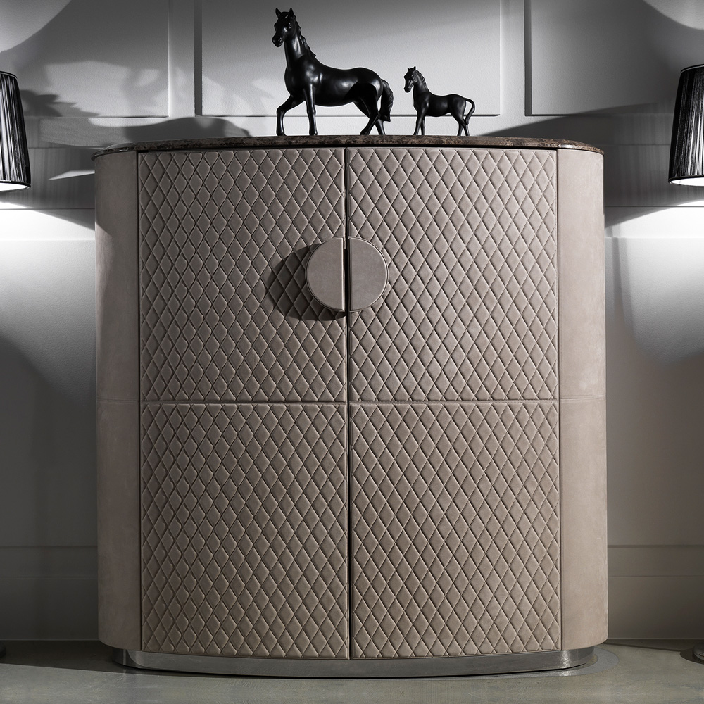 Tall Italian Designer Quilted Nubuck Leather Cabinet