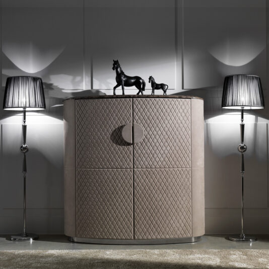 Tall Italian Designer Quilted Nubuck Leather Cabinet Italian Designer Quilted Nubuck Leather Tall Cabinet