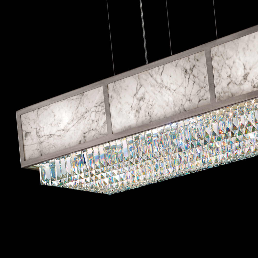 Italian Designer Rectangular Marble Chandelier With Crystal Pendants