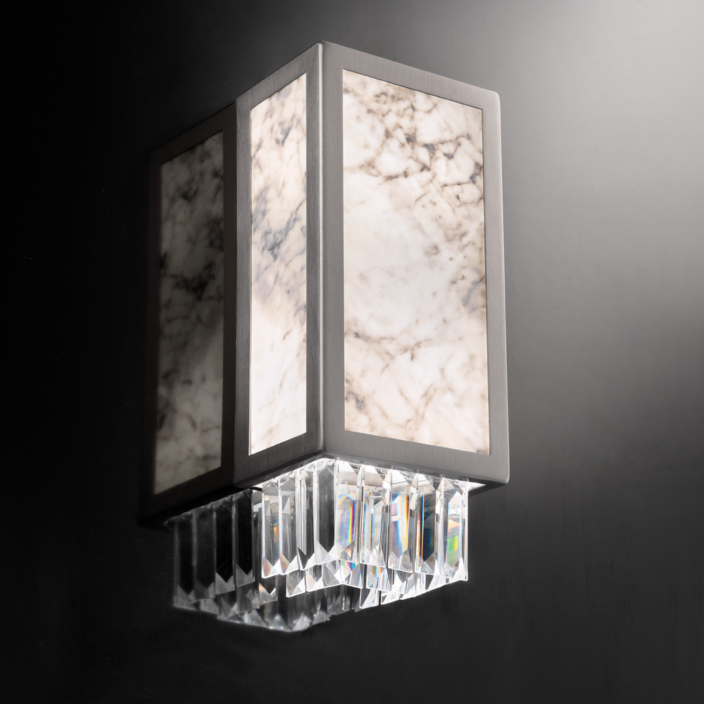 Italian Designer Rectangular Marble Wall Light With Crystal Pendants