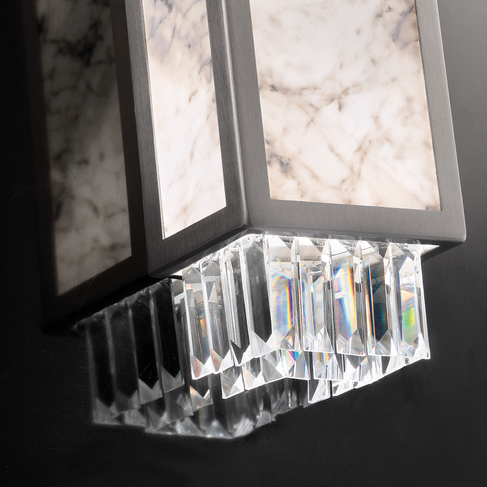 Italian Designer Rectangular Marble Wall Light With Crystal Pendants