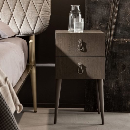 Italian Designer Small Oak Veneered Bedside Cabinet