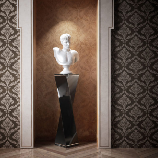Italian Designer Twisted Black Marble Ornamental Pedestal