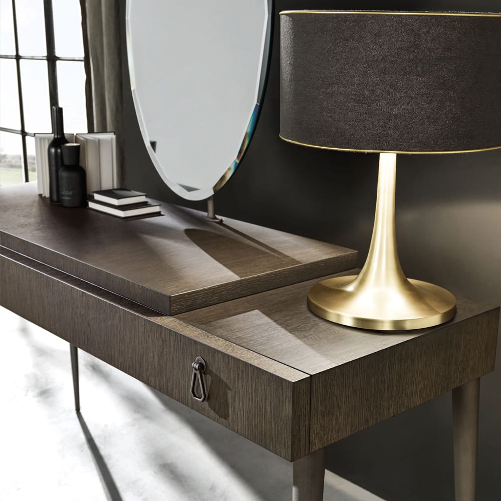 Italian Designer Veneered Dressing Table With Oval Mirror