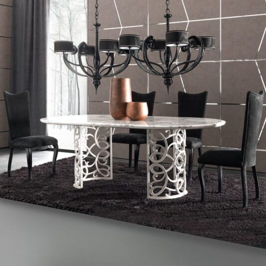 Leather Italian Dining Chair Italian Double Pedestal Iron Marble Dining Table Set