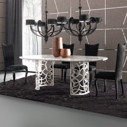 Italian Double Pedestal Iron Marble Dining Table Set