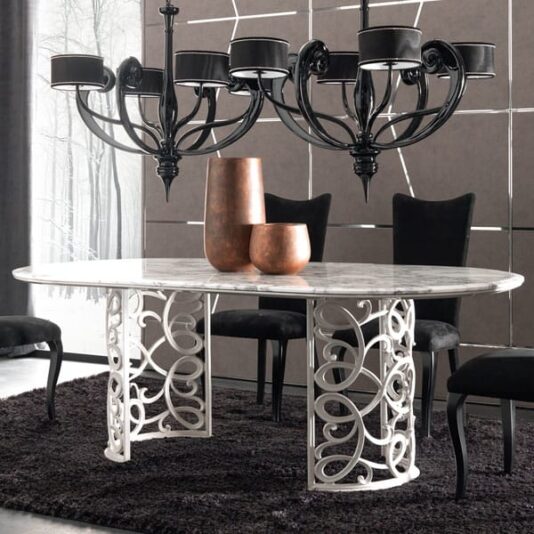 Italian Double Pedestal Iron Marble Dining Table Set Italian Double Pedestal Iron Marble Dining Table Set
