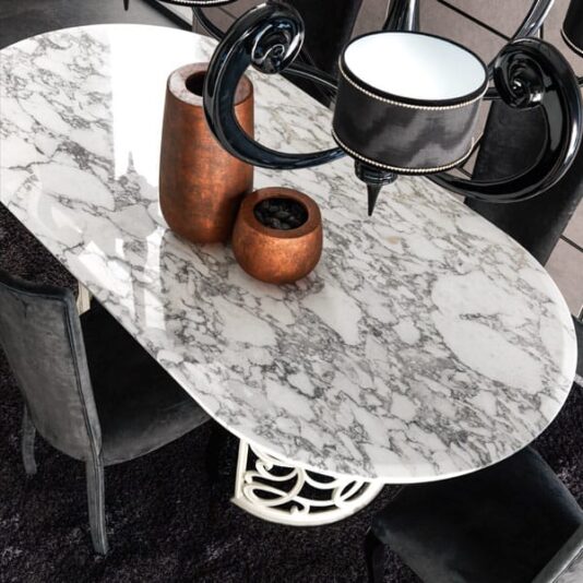 Leather Italian Dining Chair Italian Double Pedestal Iron Marble Dining Table Set