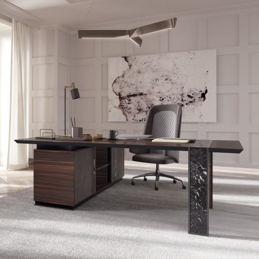 Italian Ebony And Marble Executive L Shaped Corner Desk