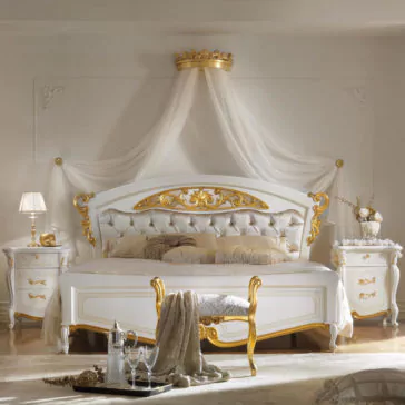 Italian Elaborately Carved Button Upholstered Bed Italian Elaborately Carved Button Upholstered Bed