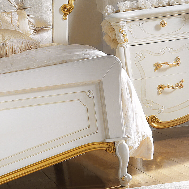 Italian Elaborately Carved Button Upholstered Bed