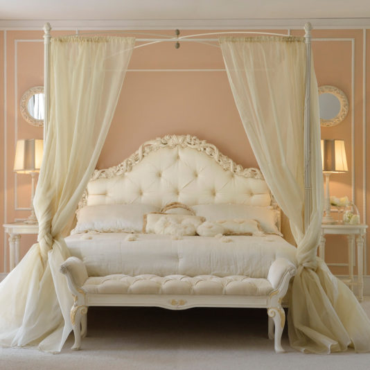 Italian Four Poster Button Upholstered Bed