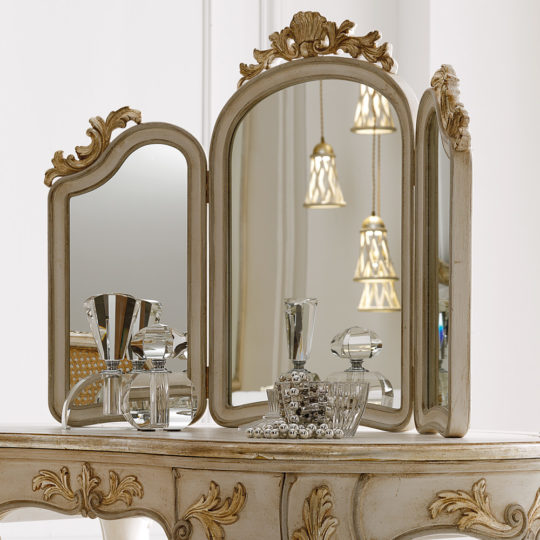 green emerald velvet dress Livia Large Dressing Table Mirror – Brushed Gold – Shropshire Design main image 0