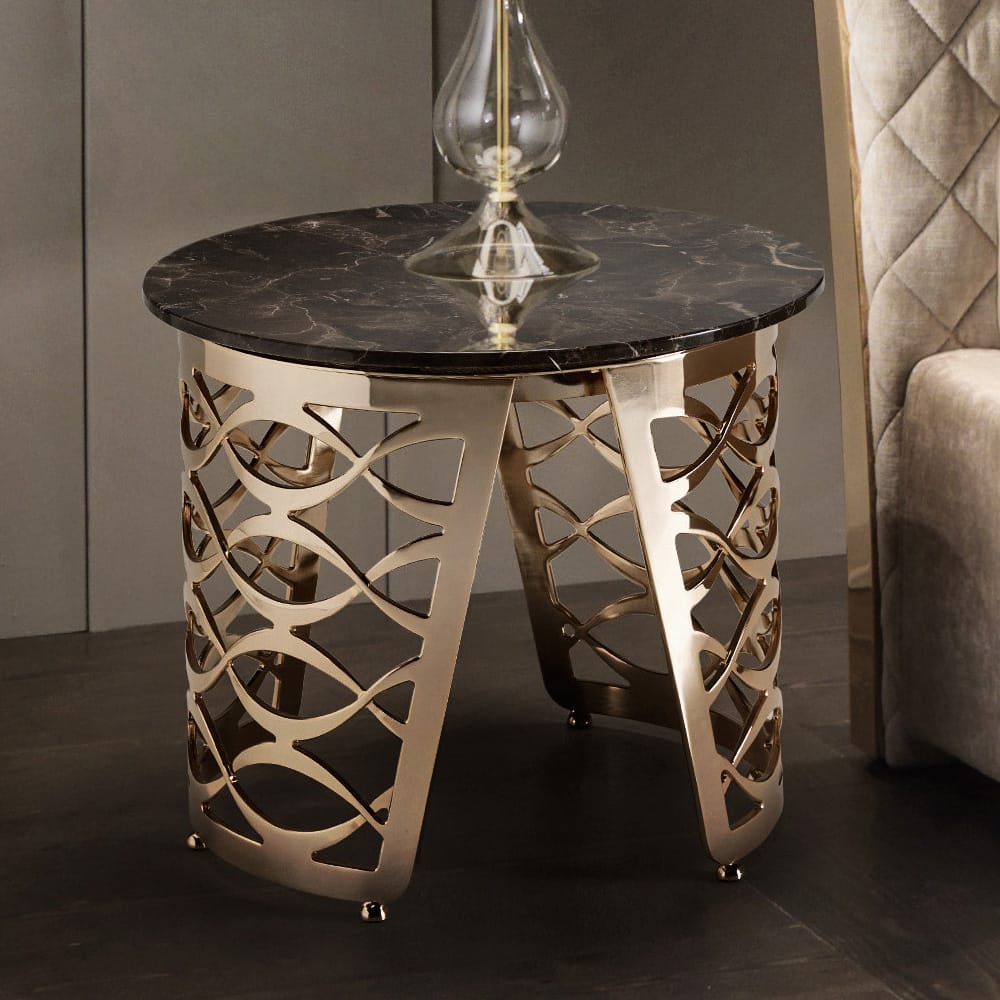 Italian Gold Plated Marble Designer Bedside Table