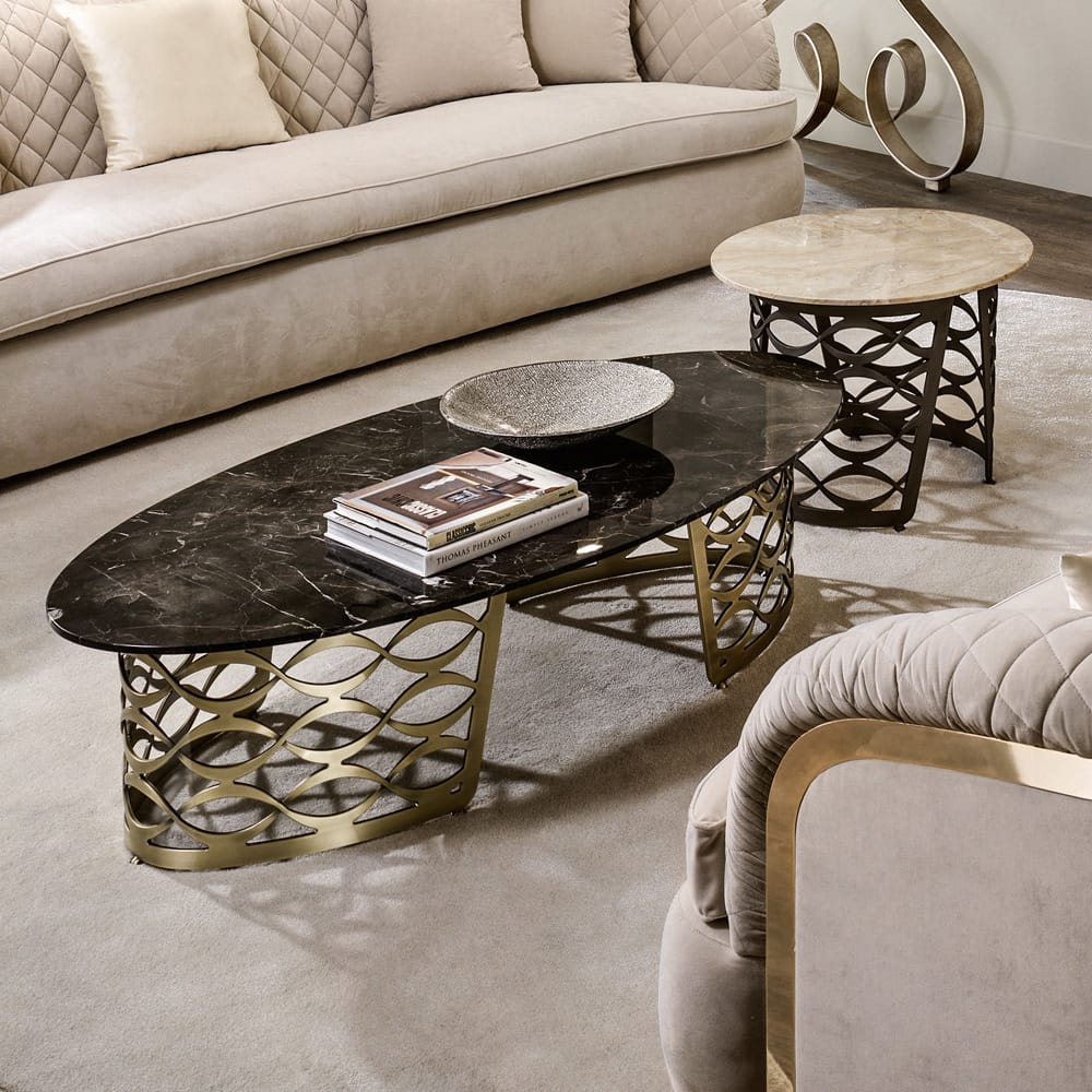 Italian Gold Plated Marble Designer Oval Coffee Table