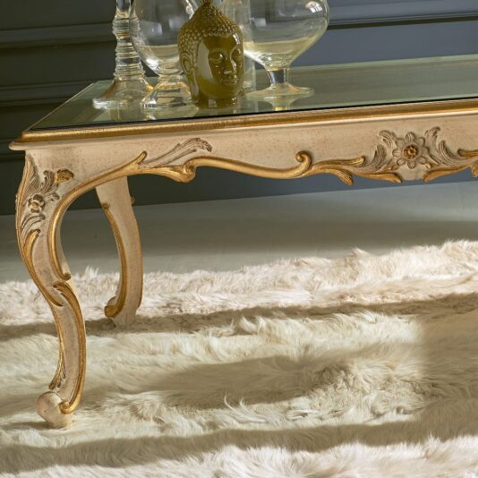 Italian Ivory And Gold Glass Coffee Table With Ornate Carvings Italian Ivory And Gold Glass Coffee Table With Ornate Carvings
