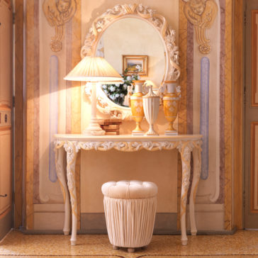 Designer Italian Ivory and Gold Console Table Italian Ivory and Gold Console Table and Mirror Set