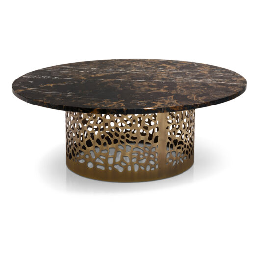 Italian Laser Cut Bronzed Metal Round Marble Coffee Table Italian Laser Cut Bronzed Metal Round Marble Coffee Table