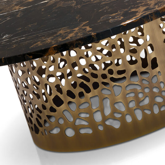 Italian Laser Cut Bronzed Metal Round Marble Coffee Table Italian Laser Cut Bronzed Metal Round Marble Coffee Table