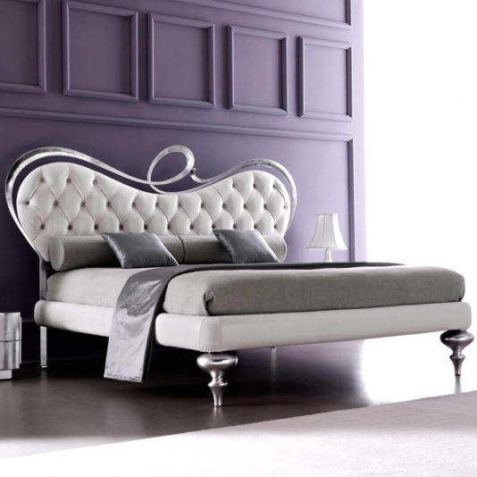 Italian Leather Button Upholstered Swirl Bed