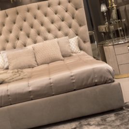 Italian Designer Button Upholstered Nubuck Leather Bed