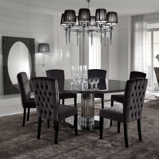 Italian Modern Designer Chrome Round Dining Table Set