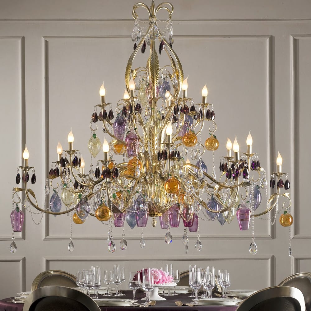 luxury interiors, Italian Murano Glass Fruit And Bohemian Crystal Chandelier