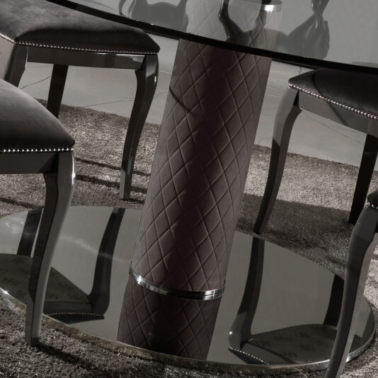Italian Nubuck Leather Round Glass Dining Table Italian Nubuck Leather Round Glass Dining Table and Chairs Set
