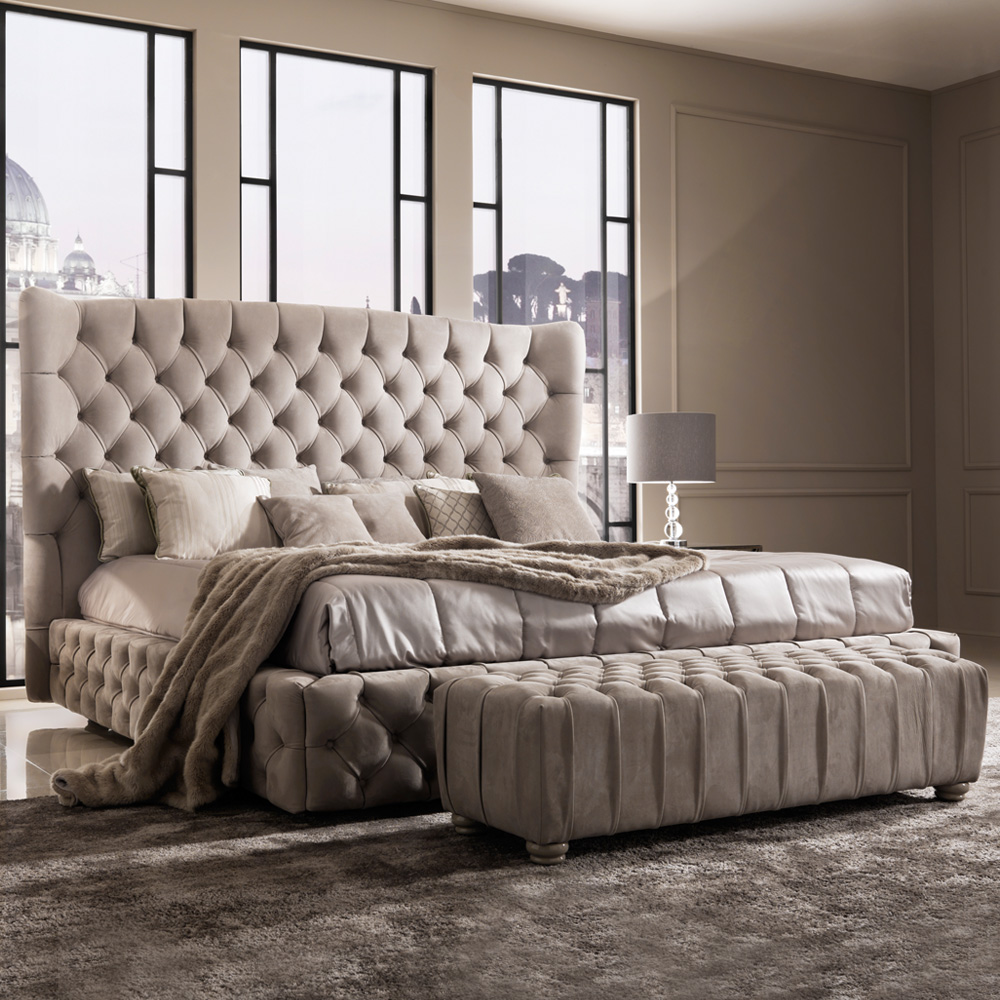 Italian Nubuck Winged High End Designer Bed