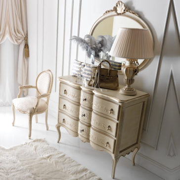Designer Rococo Reproduction Upholstered Armchair Italian Ornate Chest of Drawers and Mirror Set
